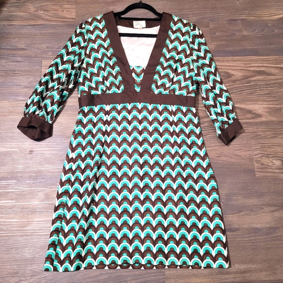 Milly New York Silk Tunic Dress Size 12 Geometric Multicolor Bubble Sleeve - Picture 1 of 4